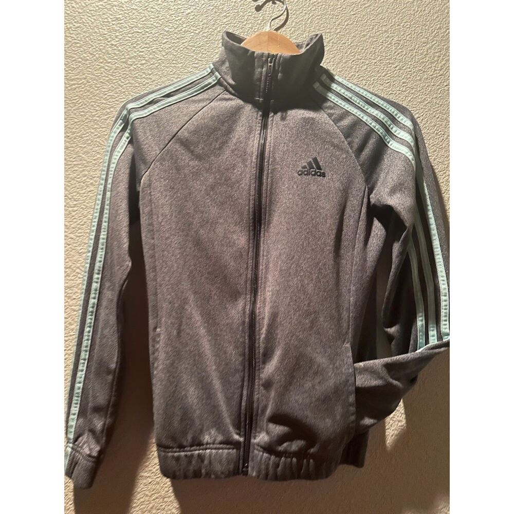 Adidas Women's Gray Track Jacket with Blue Classic Stripes Size XS
